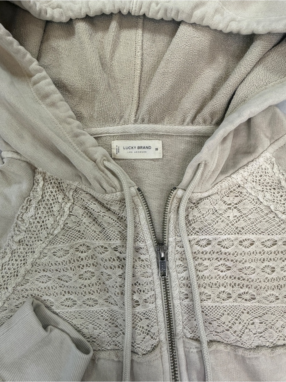 Lucky Brand Cream Lace-Panel Zip Hoodie - Picture 2 of 3
